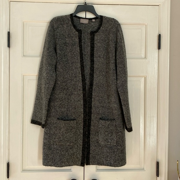 Cyrus Sweater Jacket Gray Black‎ Open Front Tunic Cardigan Knit Size Large - Picture 1 of 8